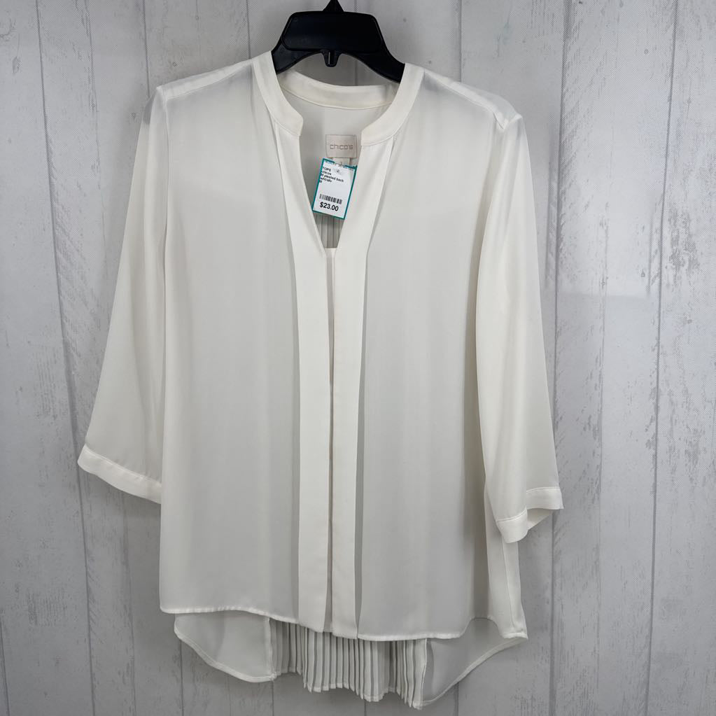 M pleated back button down 3/4 slv top
