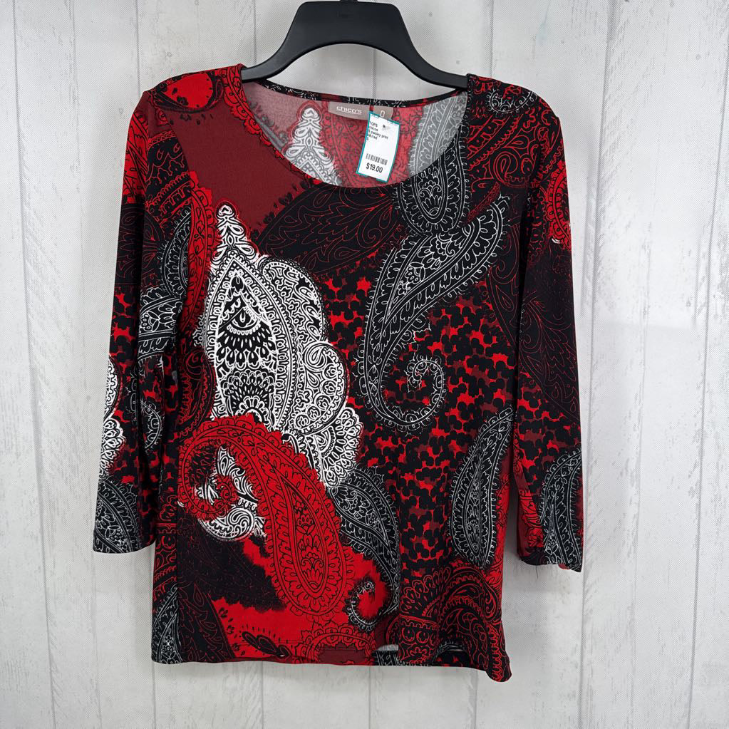 S paisley print round neck l/s top