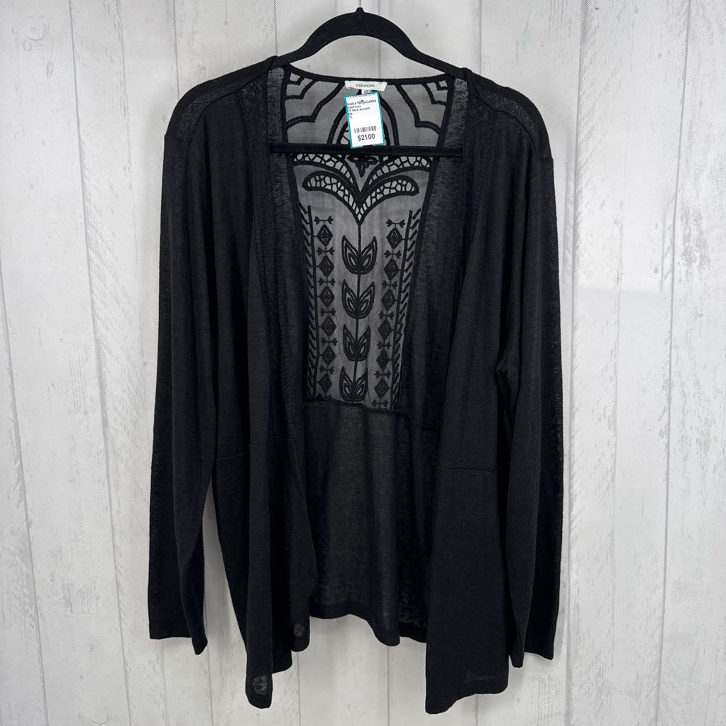 1X lace accent open front l/s cardi