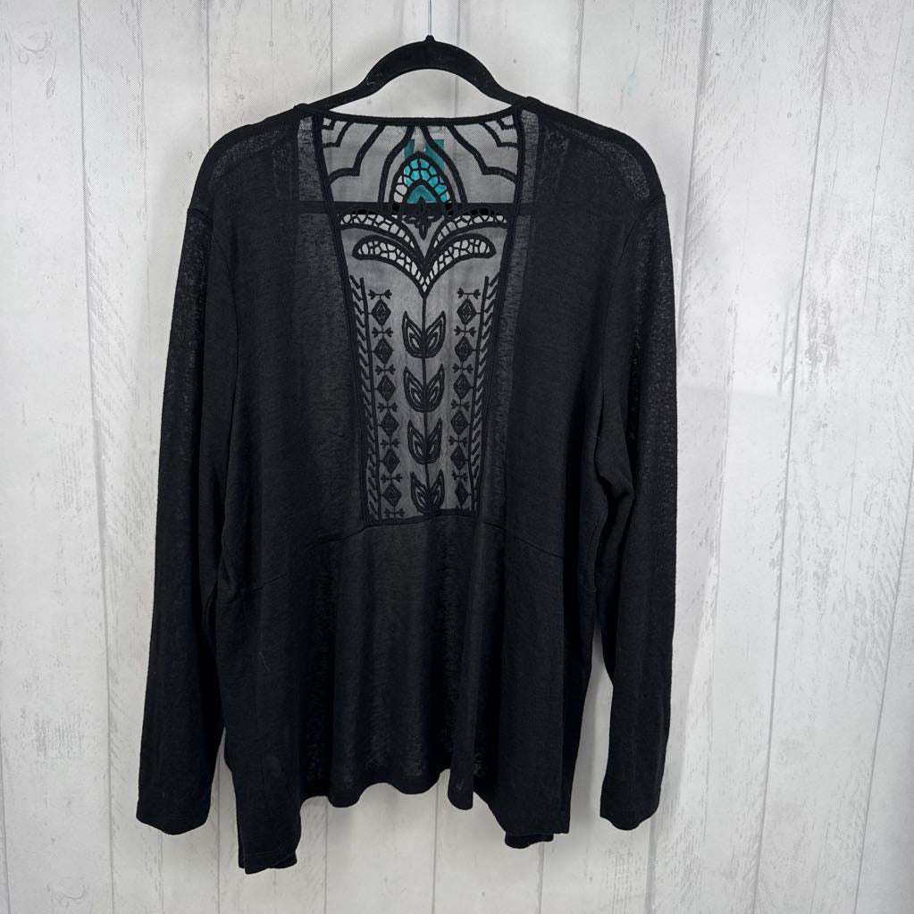 1X lace accent open front l/s cardi