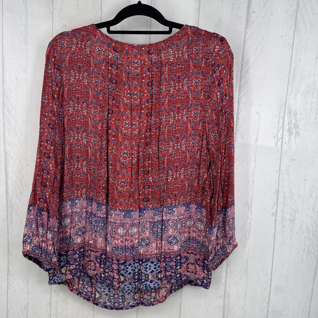 XL colorful printed button front 3/4 slv top
