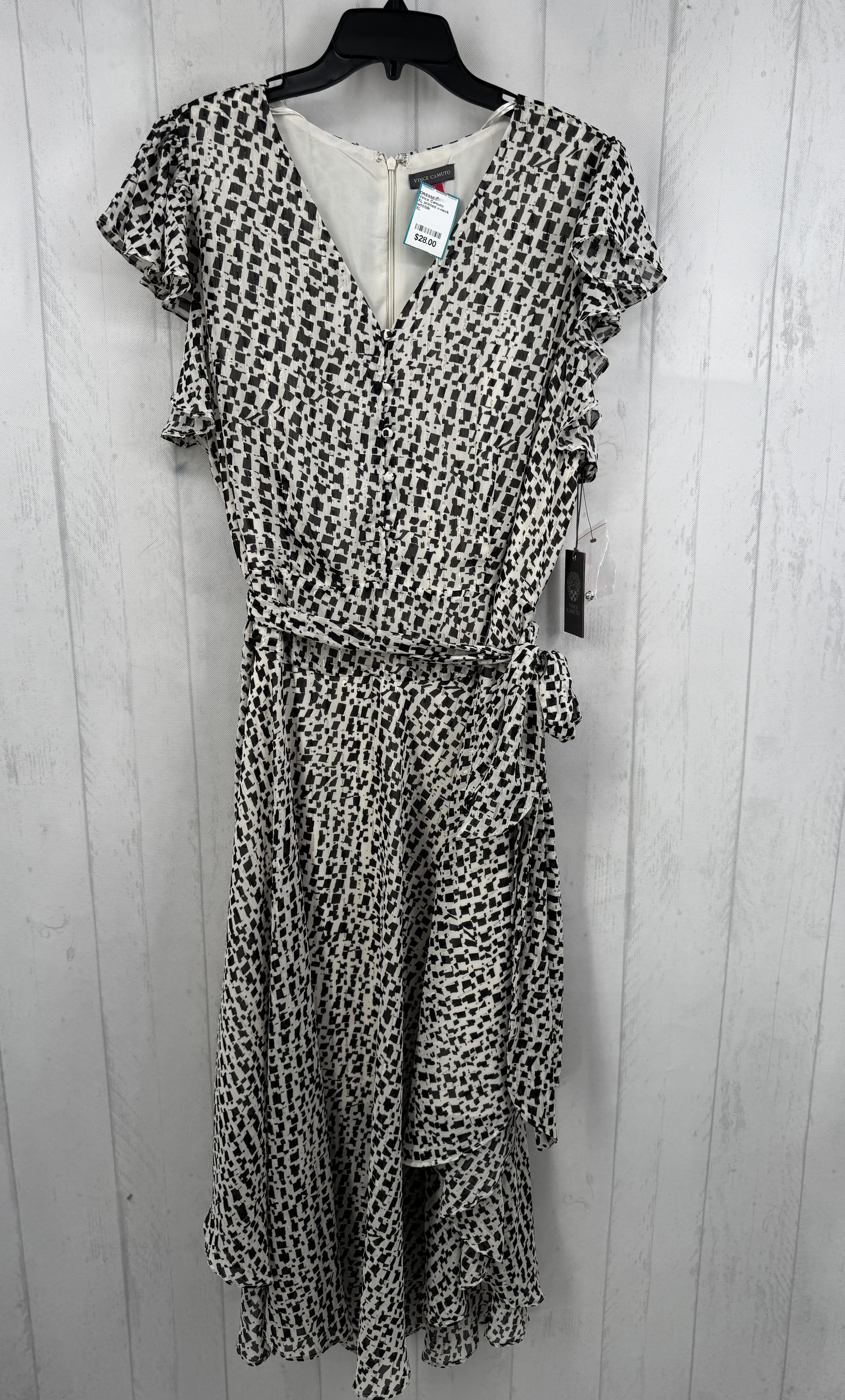 XL printed v-neck belted flutter slv dress