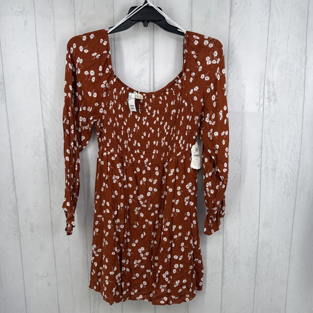 L flo print smocked l/s dress
