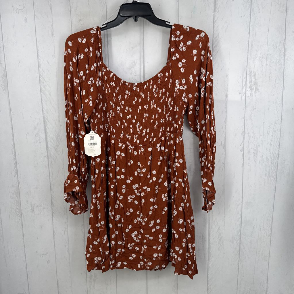 L flo print smocked l/s dress