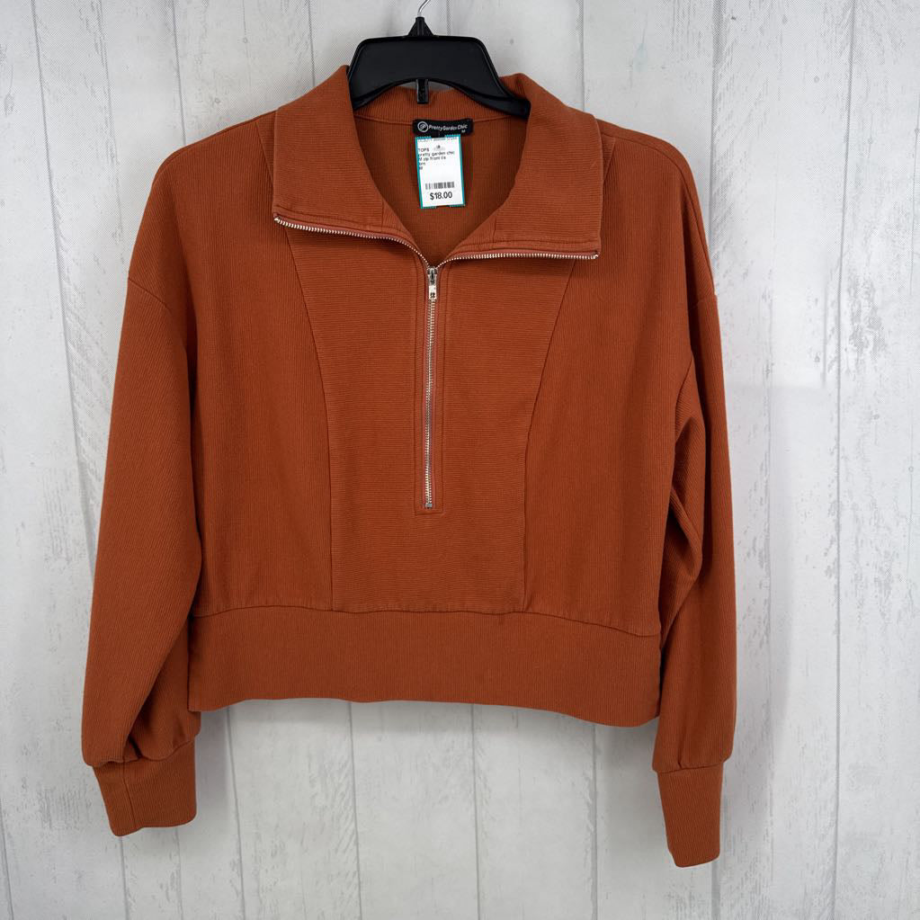 M zip front l/s ribbed top