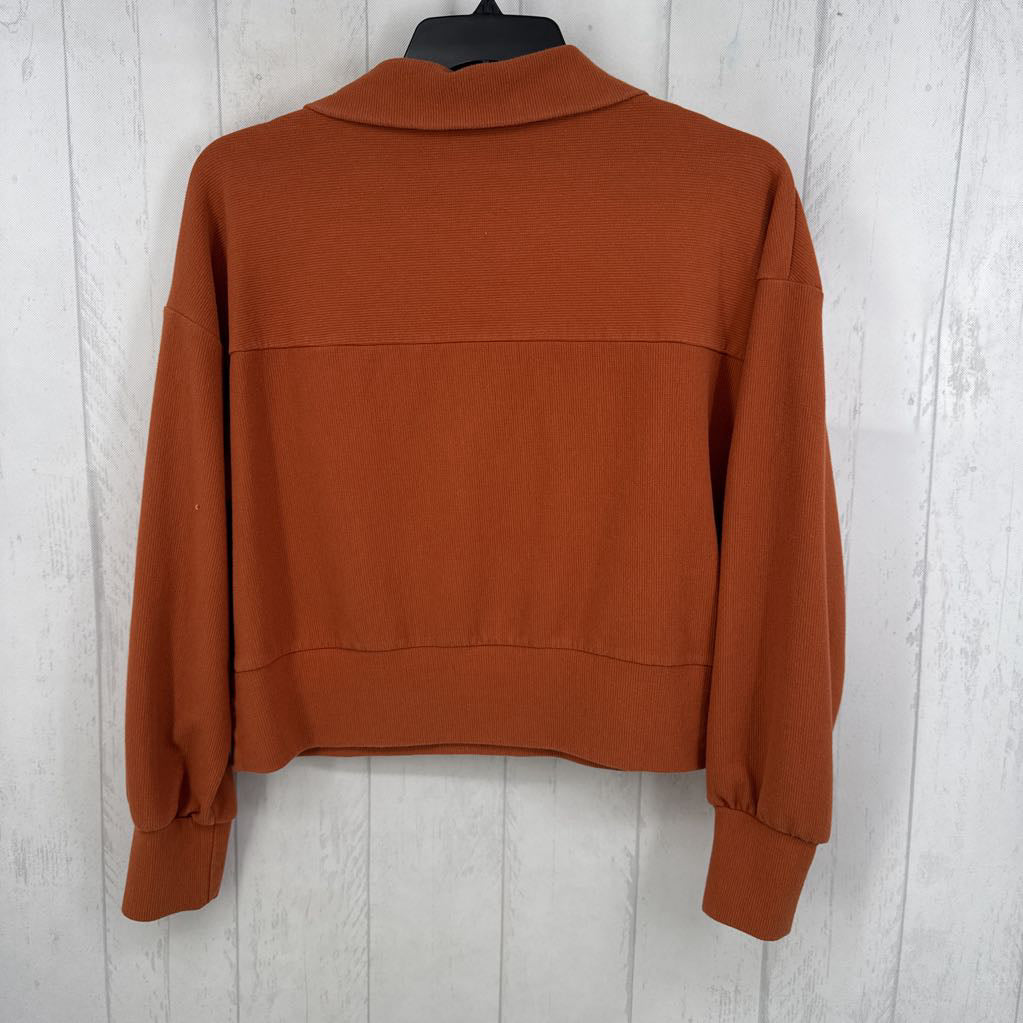 M zip front l/s ribbed top