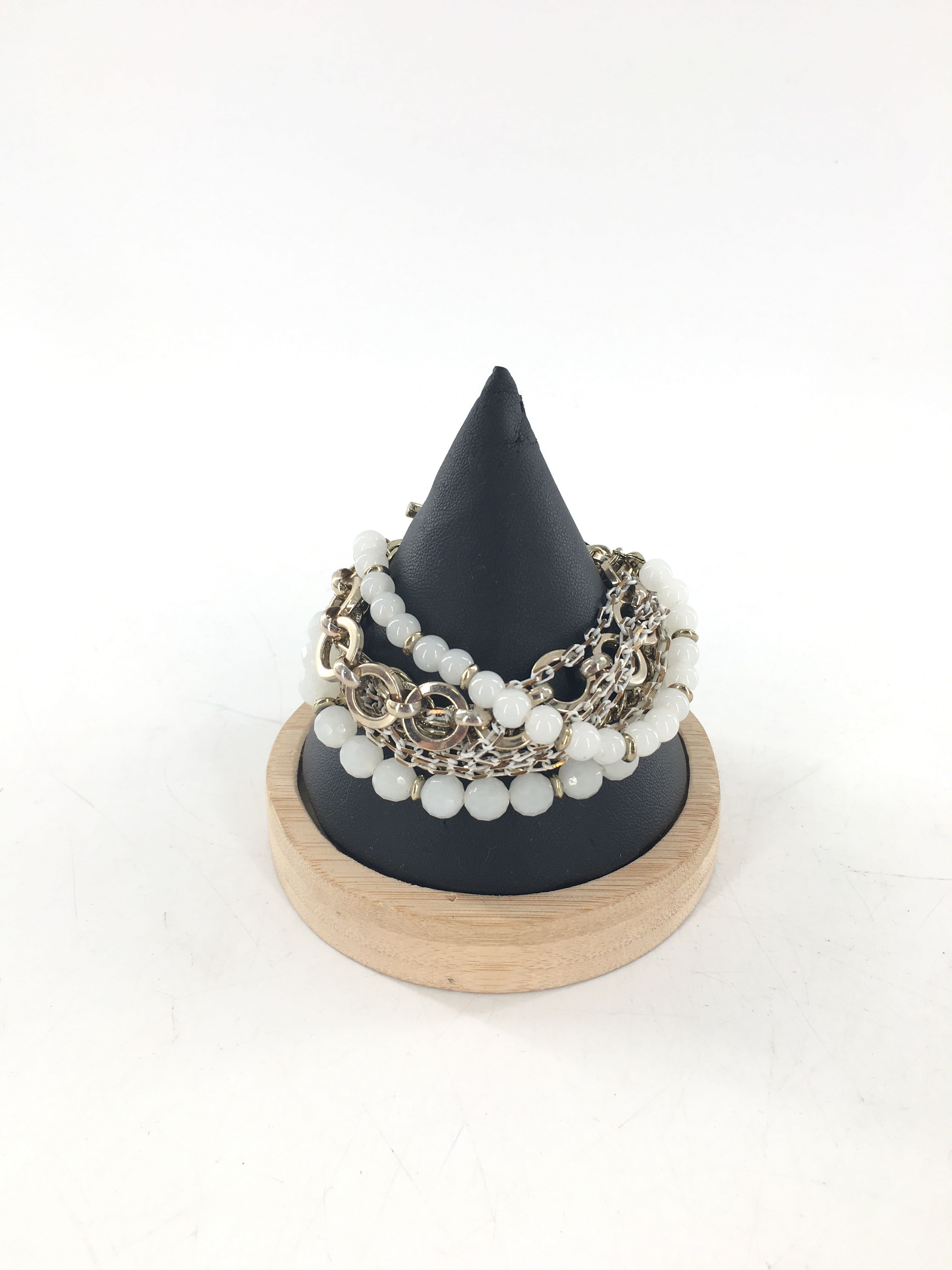 silver chain & white beaded bracelet