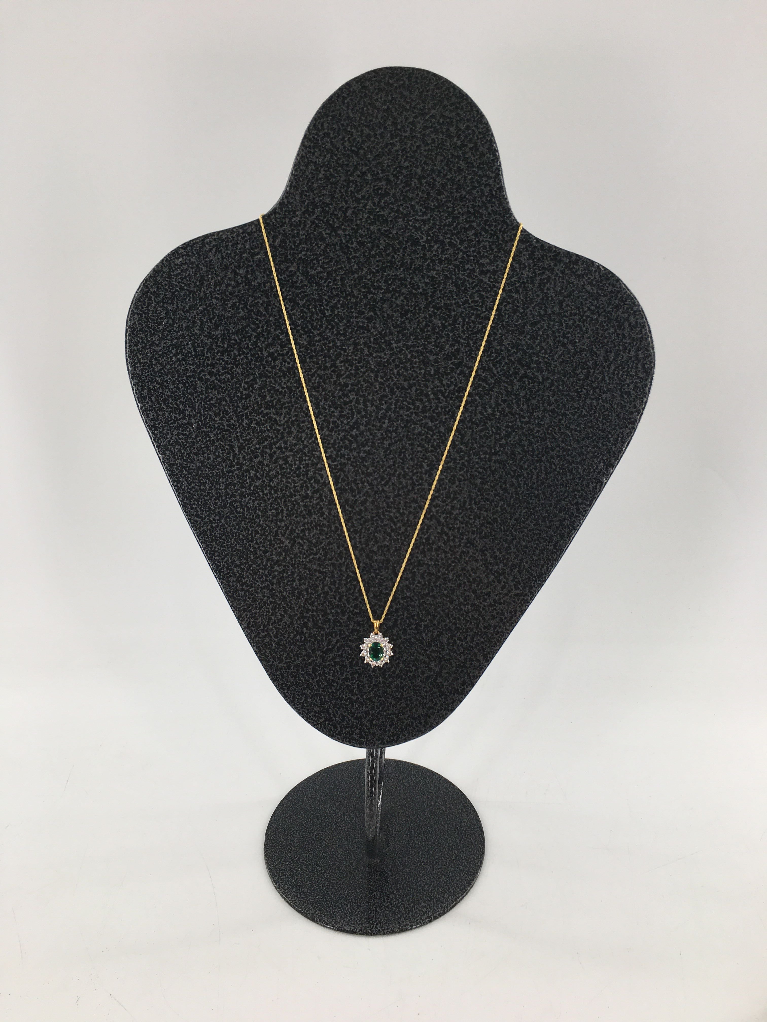 9.5 .925 gold necklace w/ green stone cz pendant