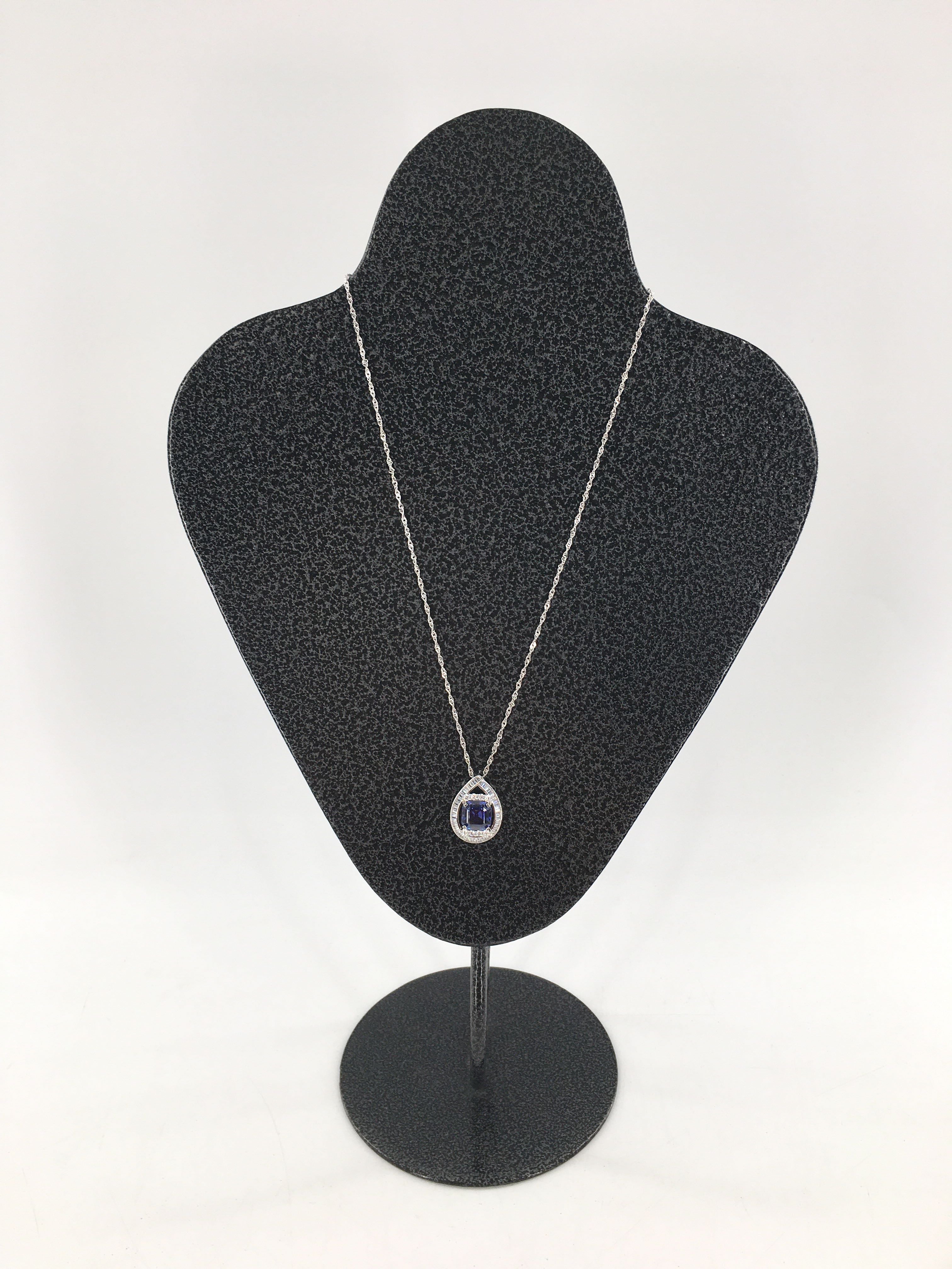 10" .925 silver necklace w/ purple square stone cz pendant