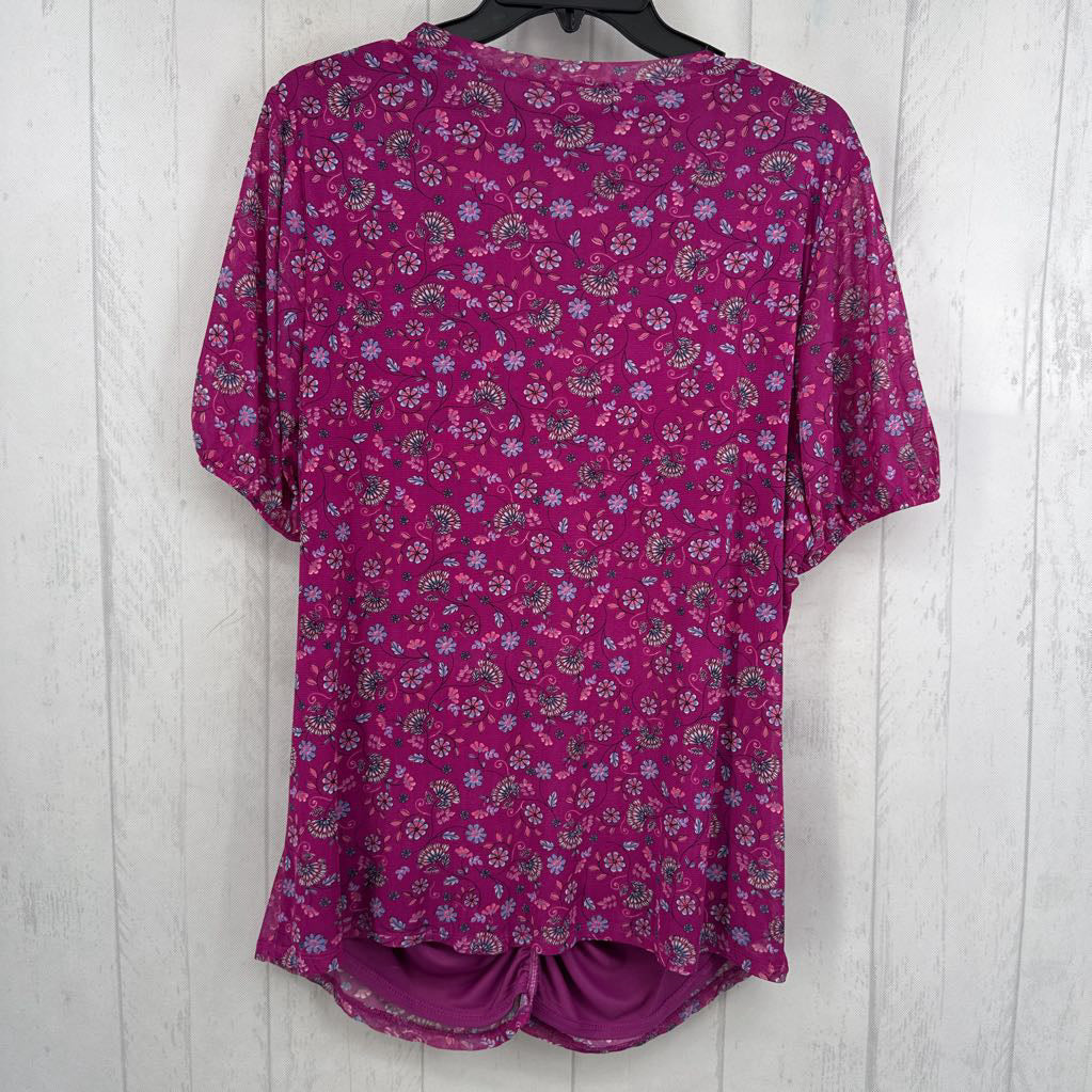 R50 18/20 ruched flo print s/s top