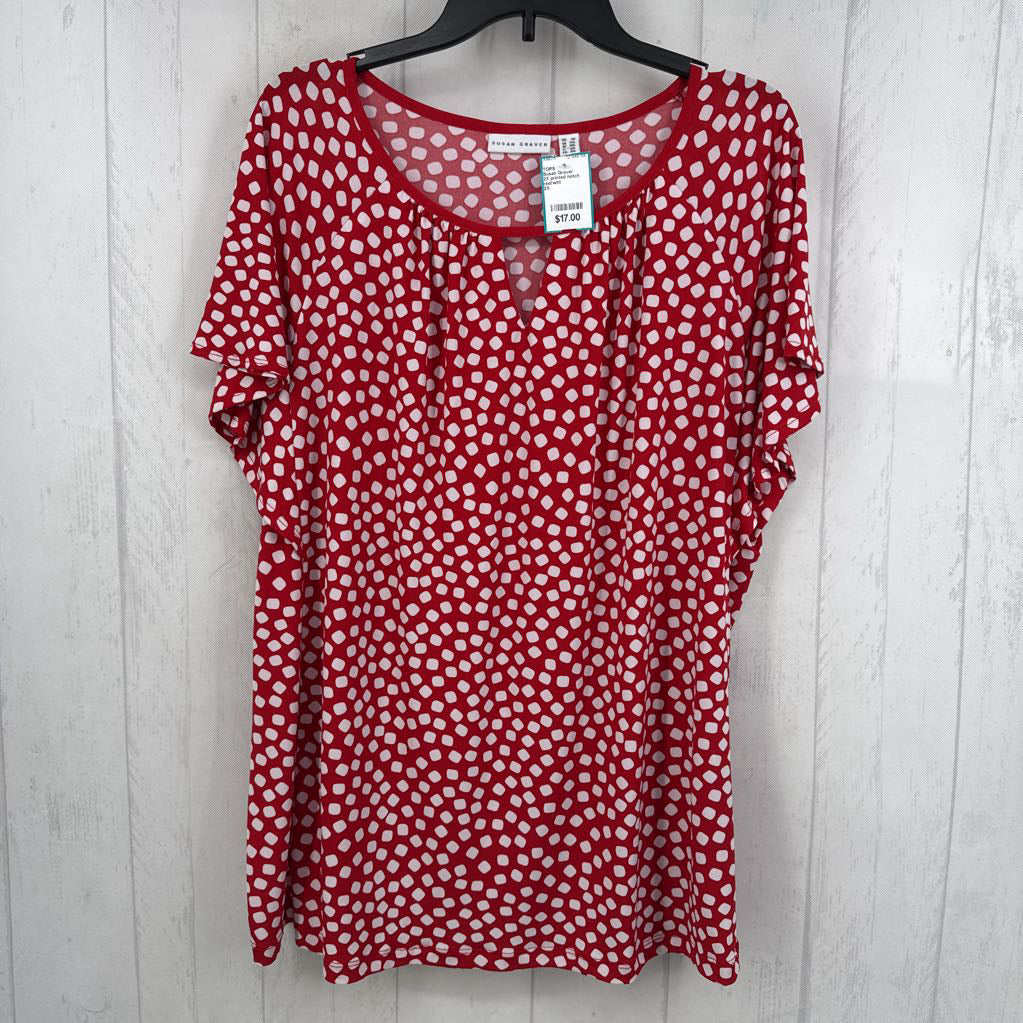 2X printed notch neck flutter slv top