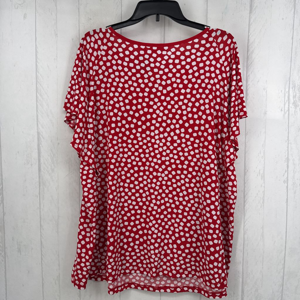 2X printed notch neck flutter slv top