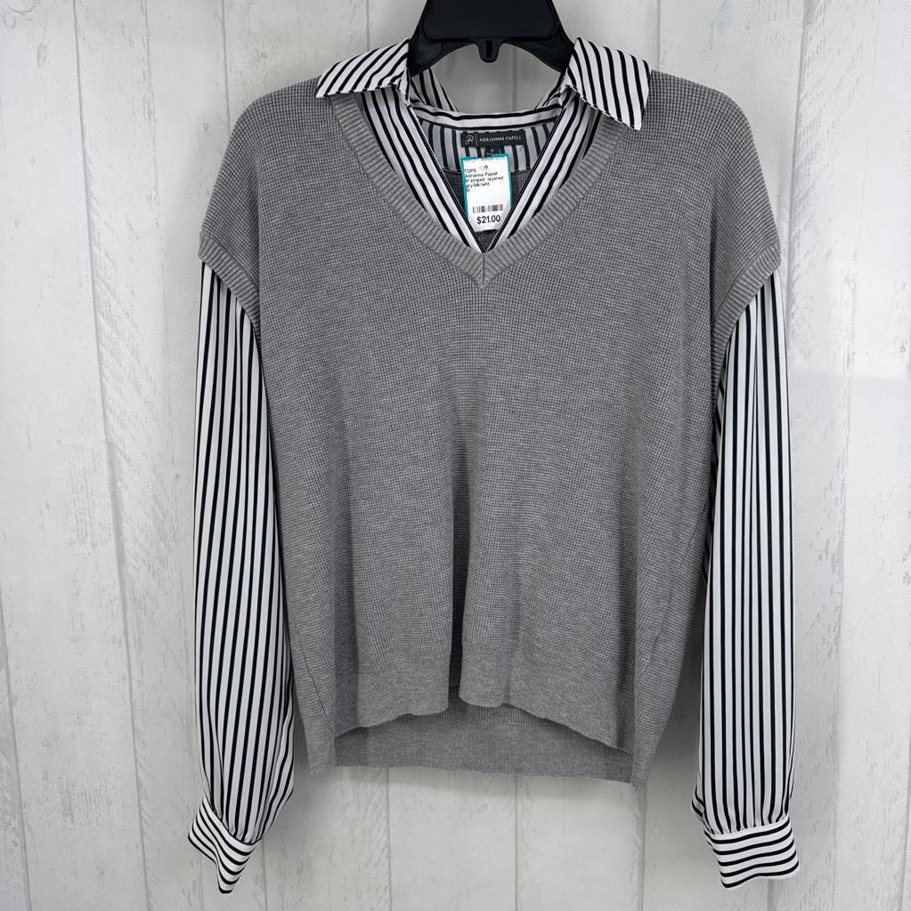 M striped layered l/s top