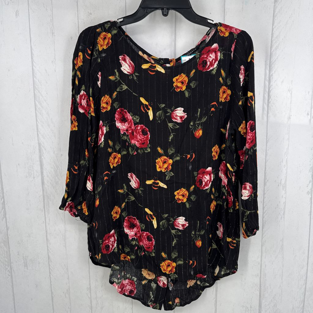 L striped & flo print 3/4 slv top