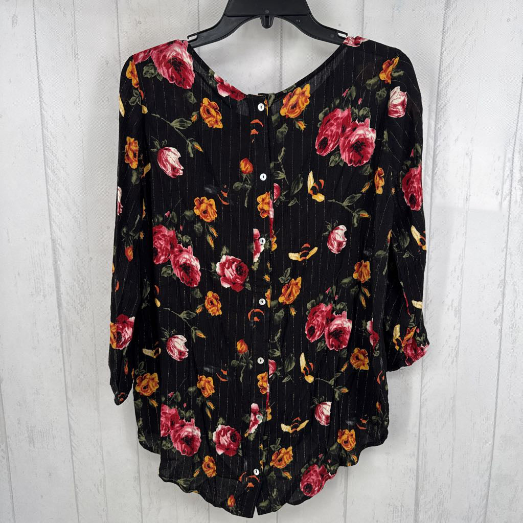 L striped & flo print 3/4 slv top