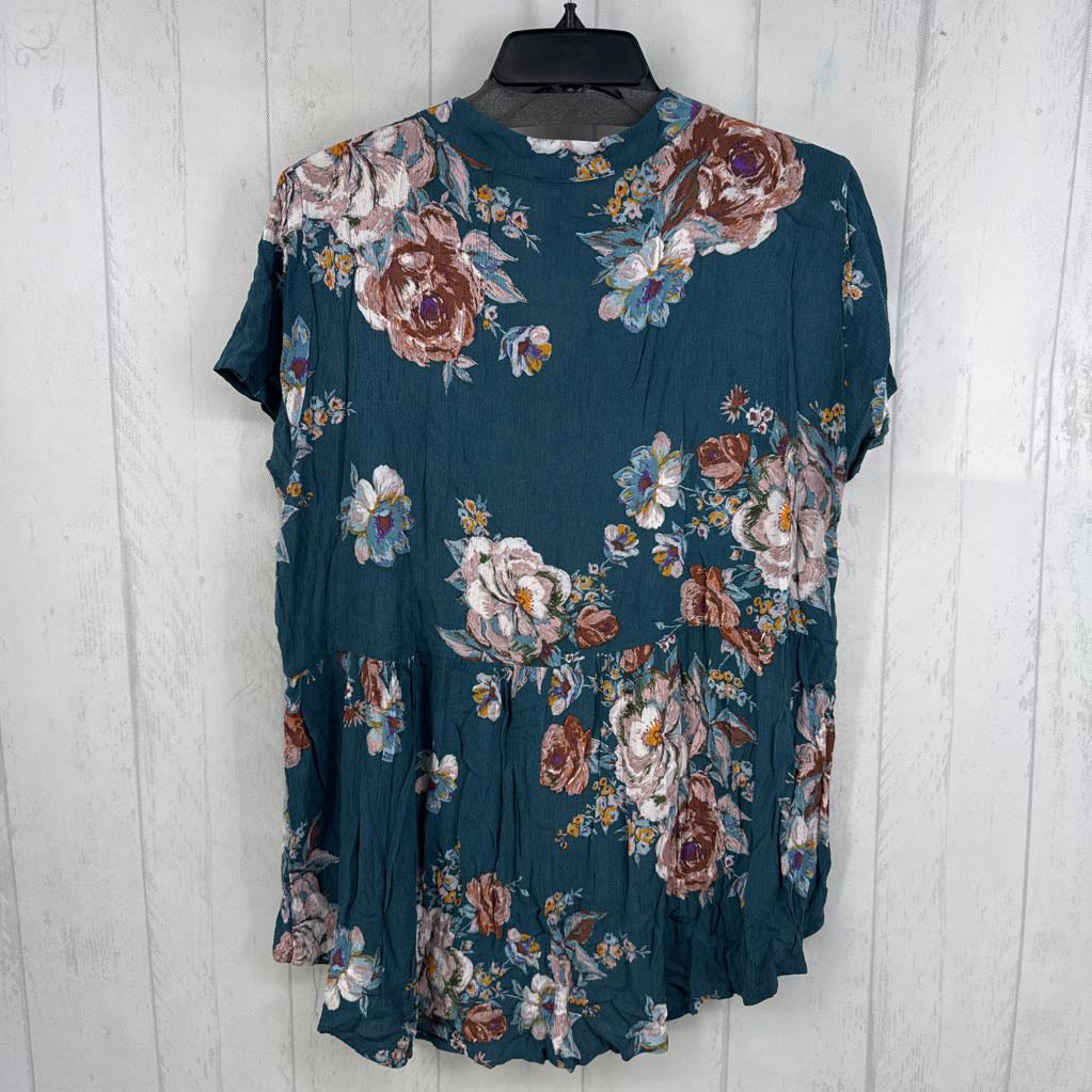 L flo print v-neck s/s peplum top