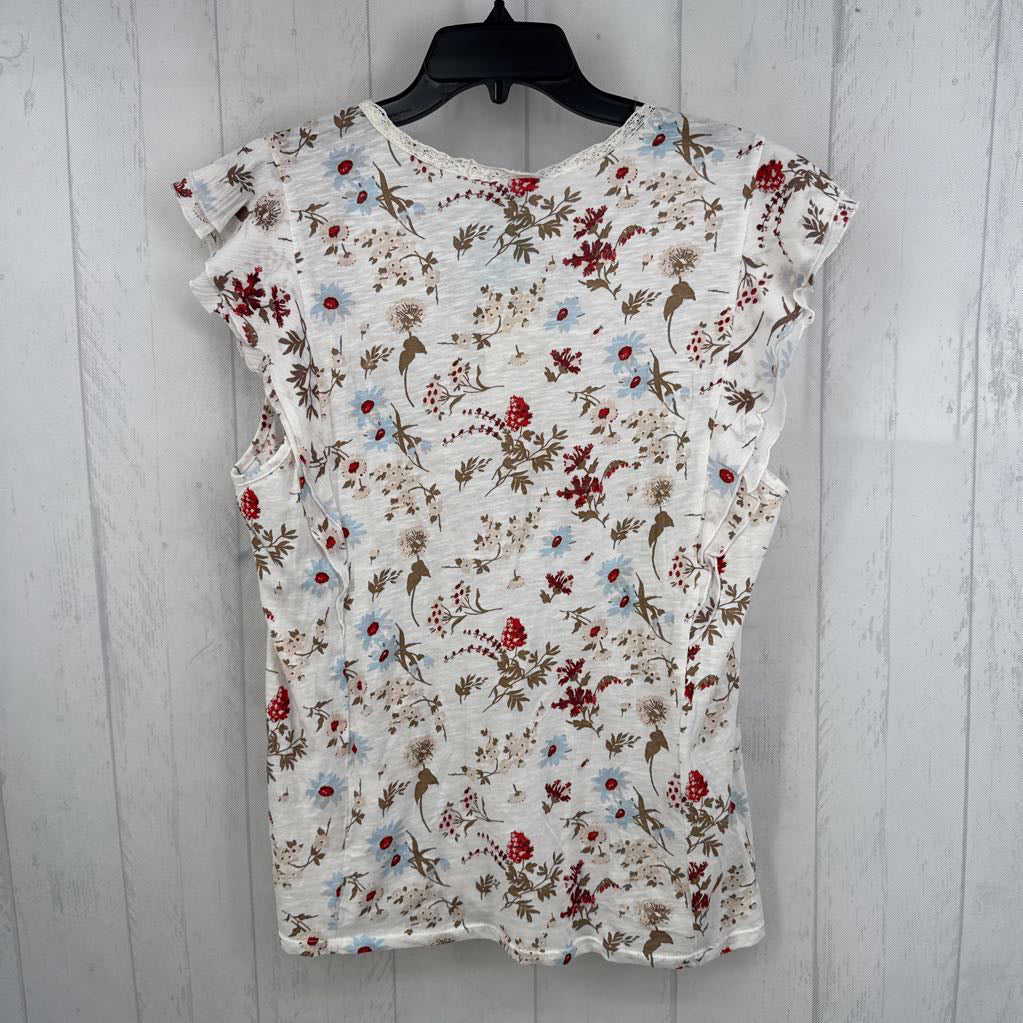 R60 XL flo print split neck flutter slv top