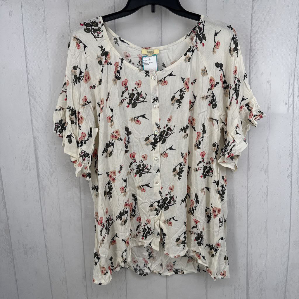 L button down floral print s/s top