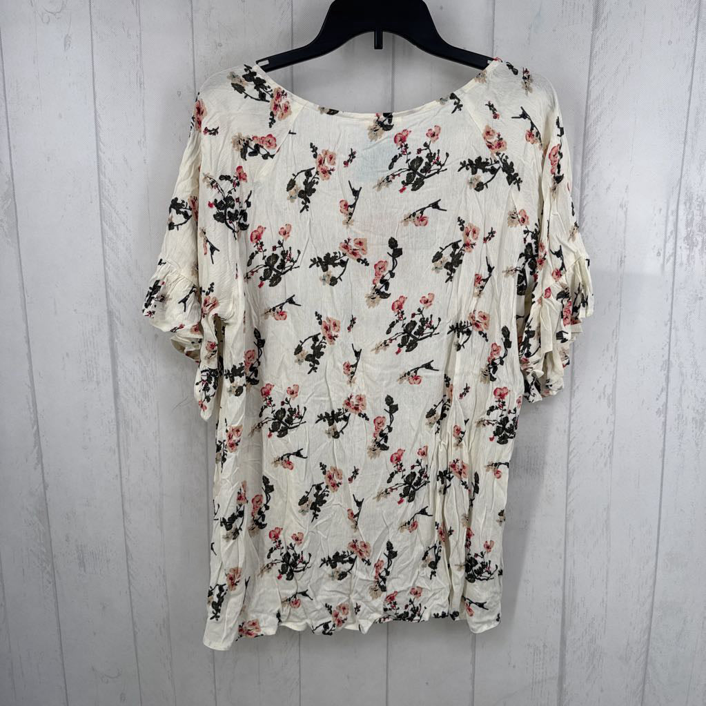 L button down floral print s/s top