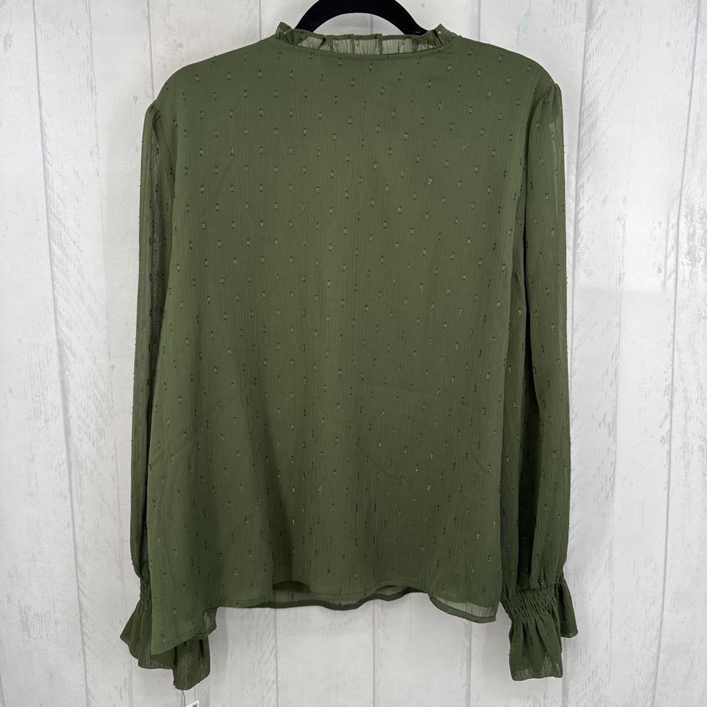 XL textured split neck tie front l/s top