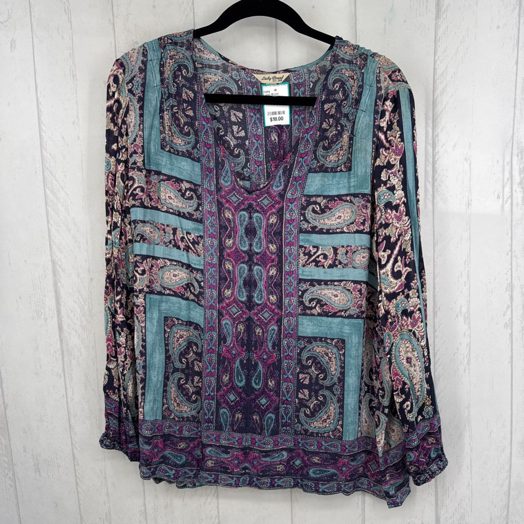 L paisley print v-neck l/s top