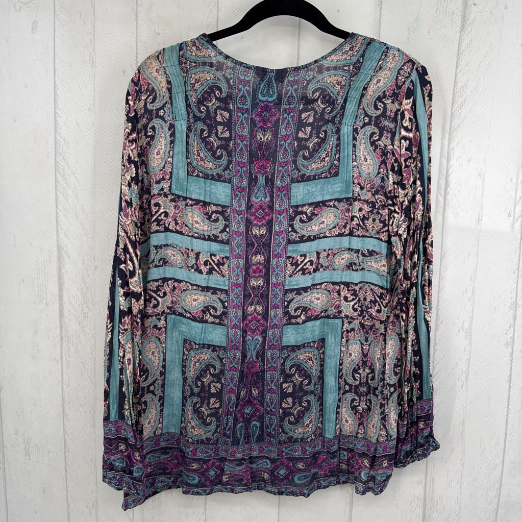 L paisley print v-neck l/s top