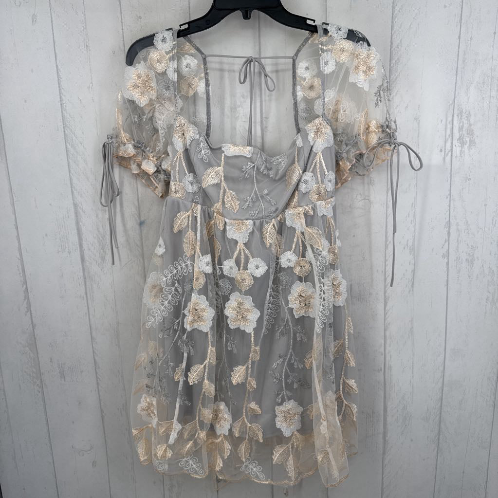 XL floral organza open back s/s dress