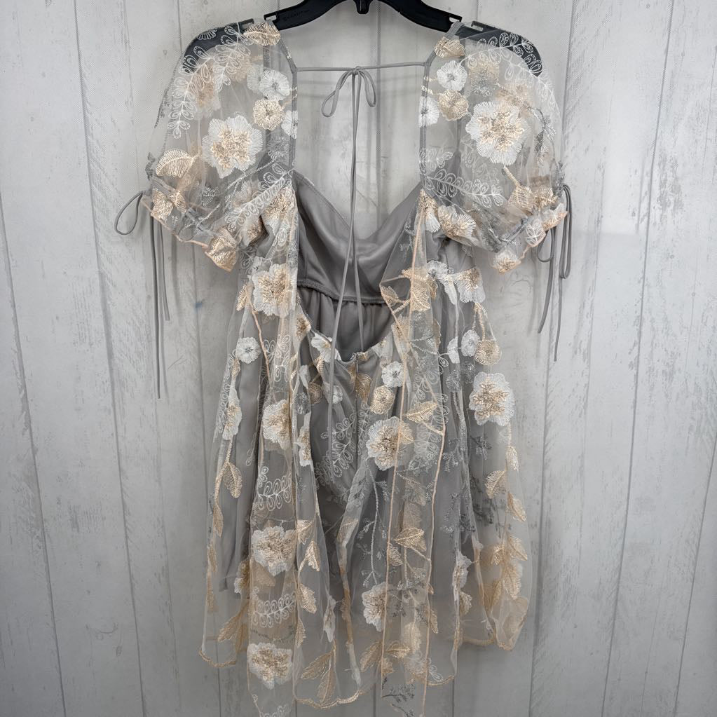 XL floral organza open back s/s dress