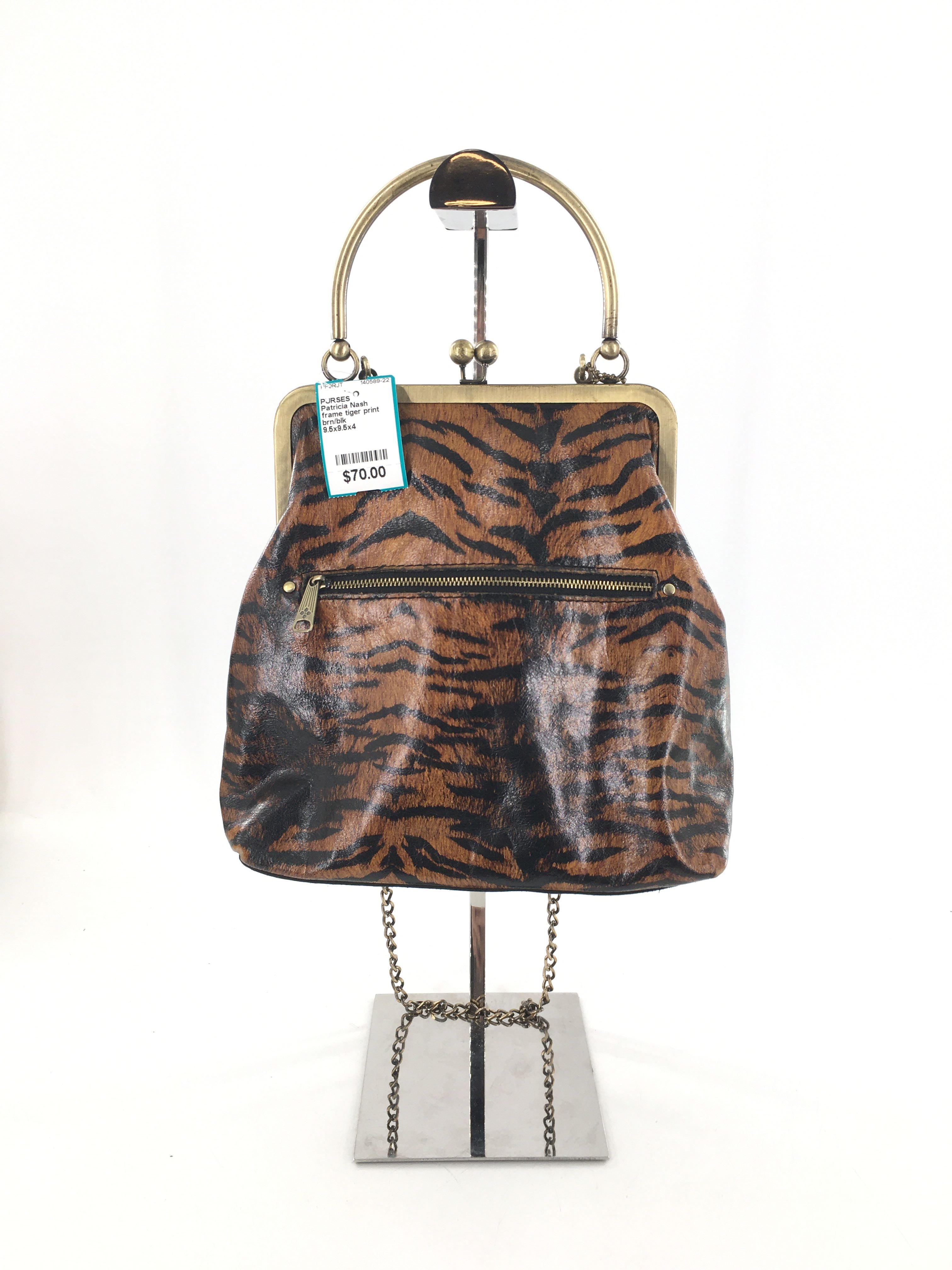 frame tiger print circulat handle satchel