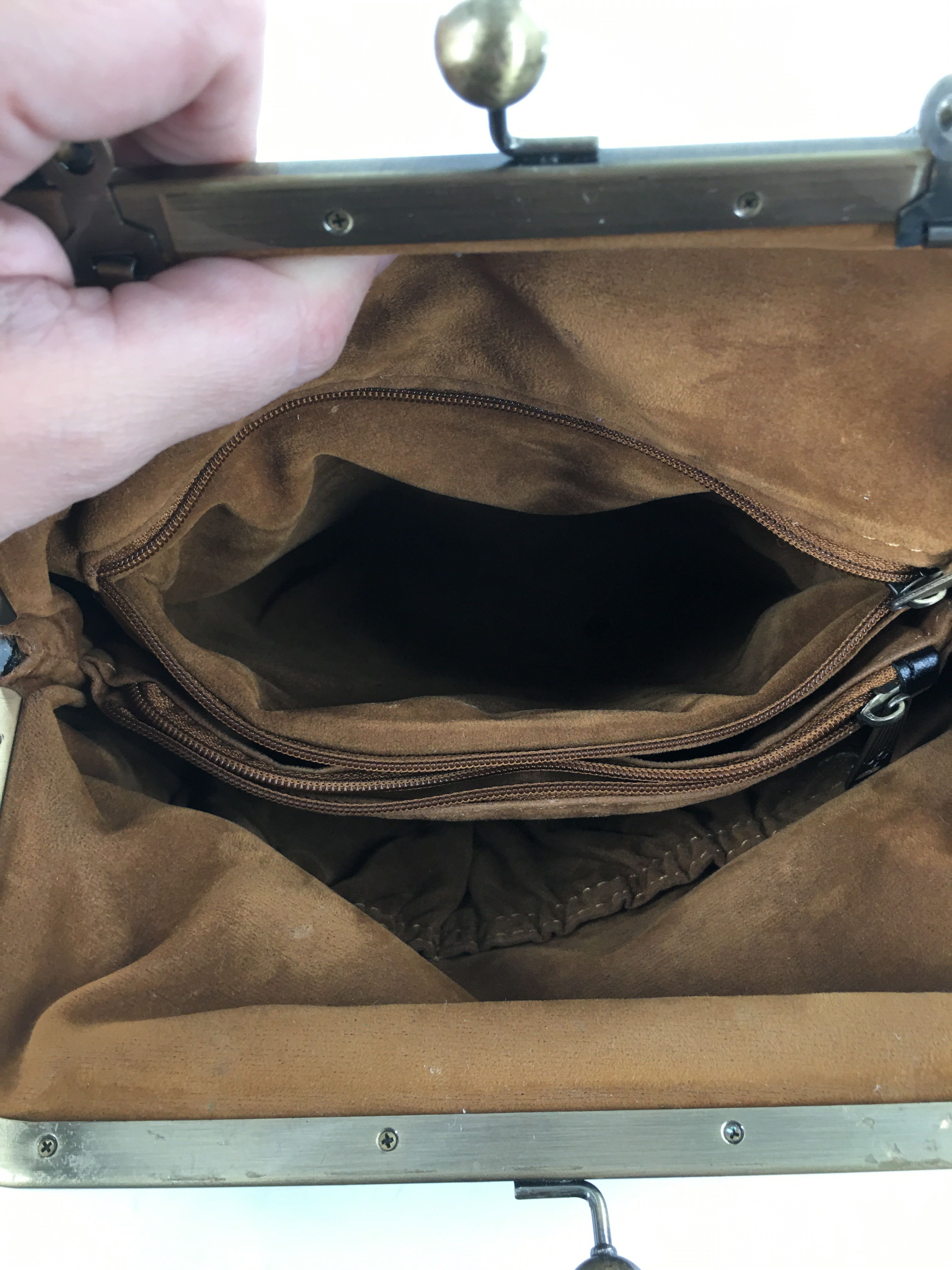 frame tiger print circulat handle satchel