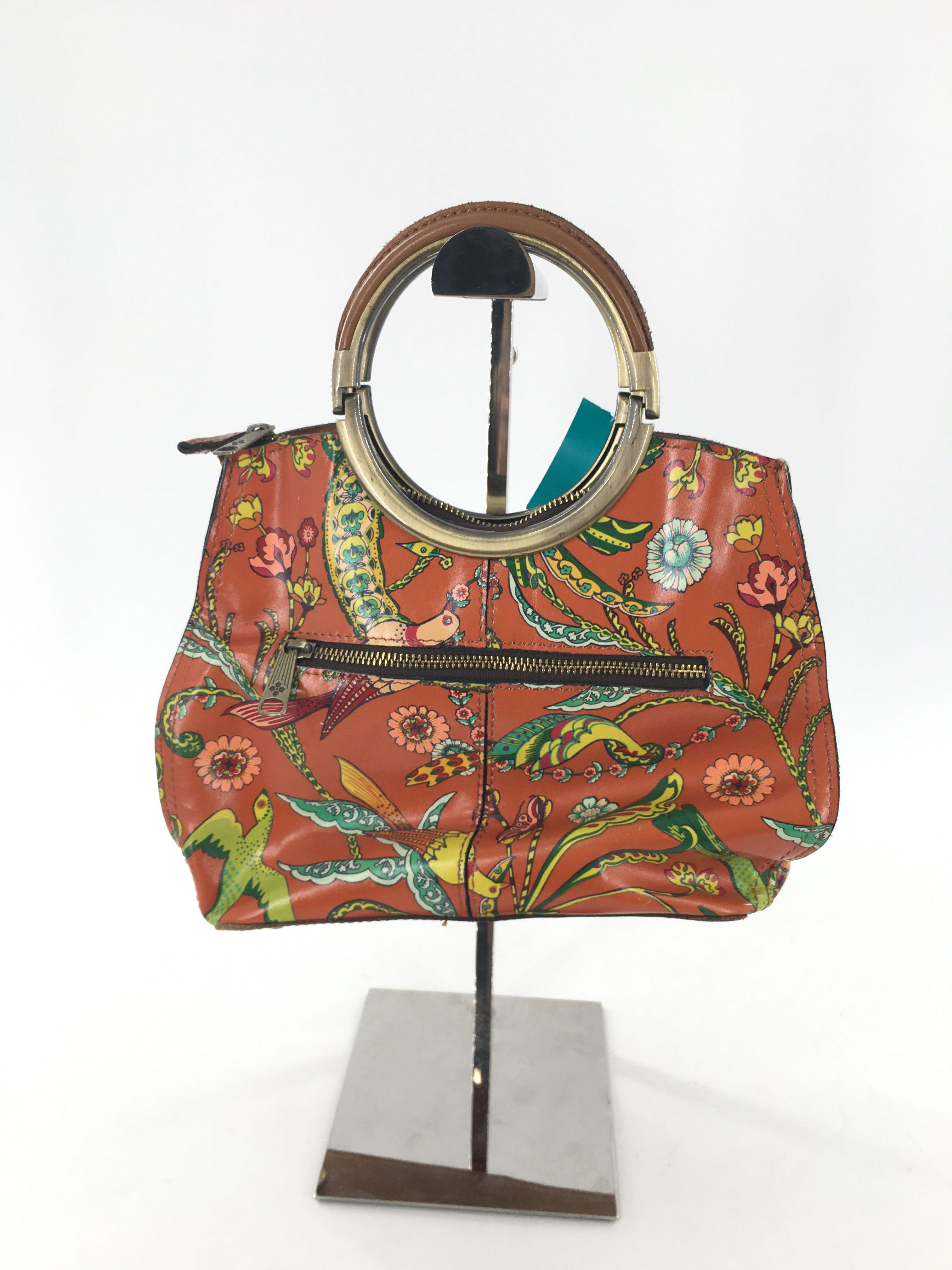 frame birds of paradise print circular handle satchel