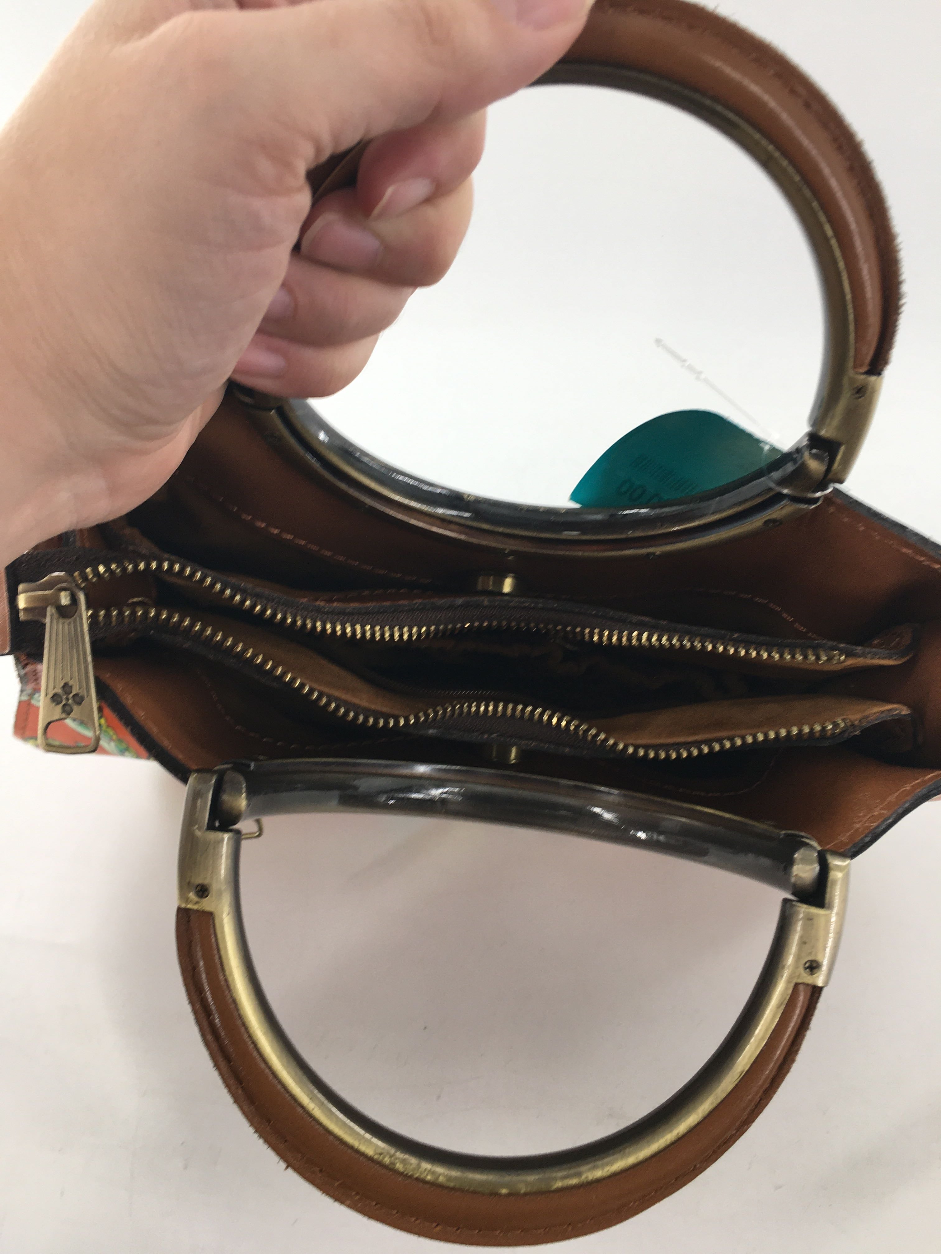 frame birds of paradise print circular handle satchel