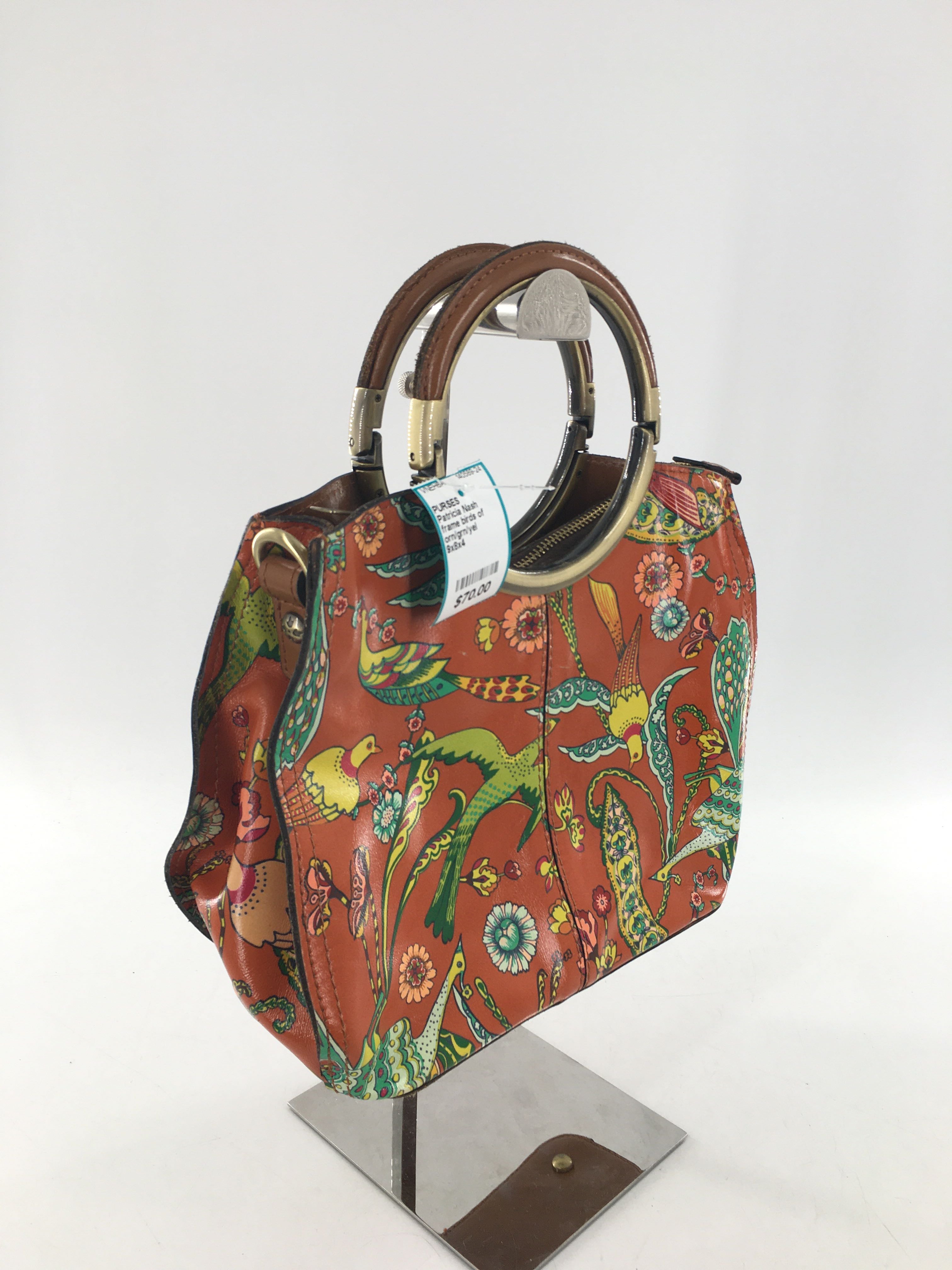 frame birds of paradise print circular handle satchel