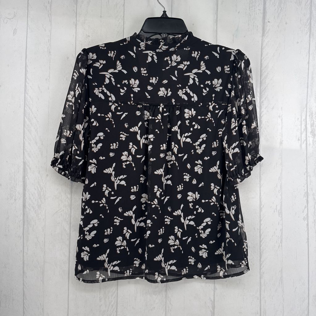 S flo print v-neck button down s/s top