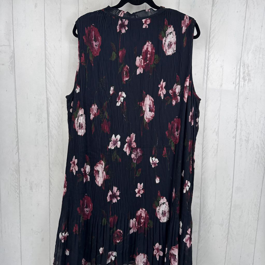 22w pleated flo print tie front slvls dress