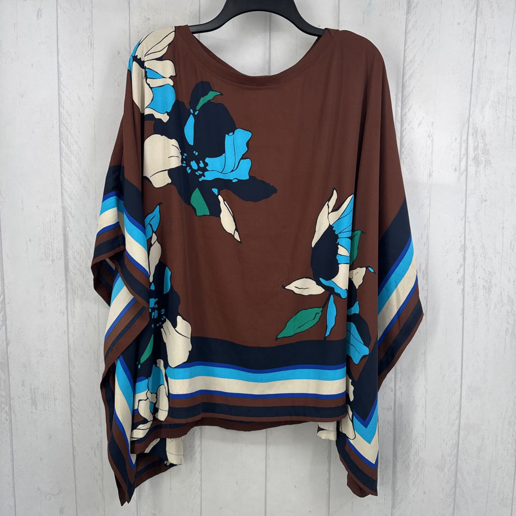 L/XL stripe/flower print poncho style top