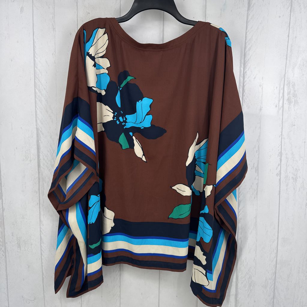 L/XL stripe/flower print poncho style top