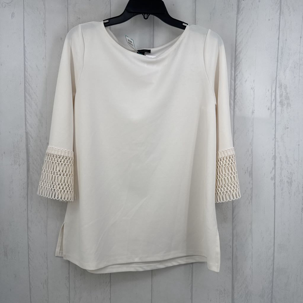 R60 M open-work crochet lace cuffs boatneck top