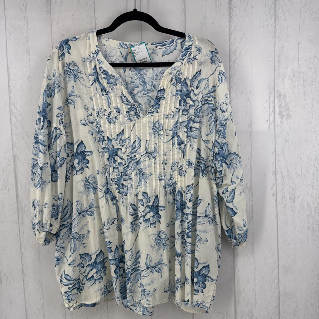 2X flo print tie front 3/4 slv top
