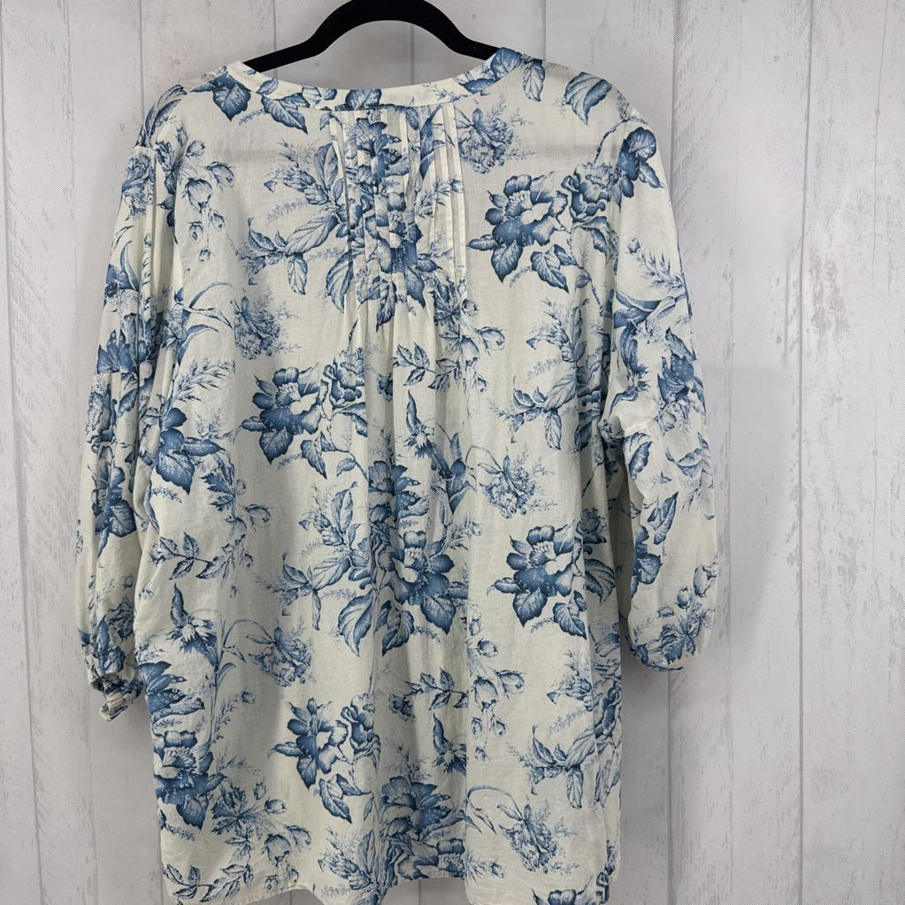 2X flo print tie front 3/4 slv top