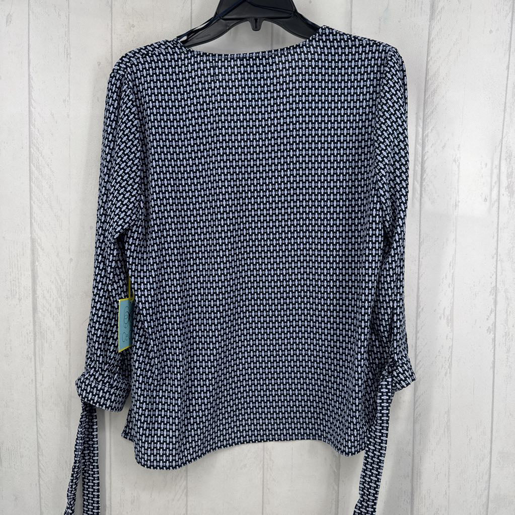 M tie 3/4 slv geometric print v-neck top