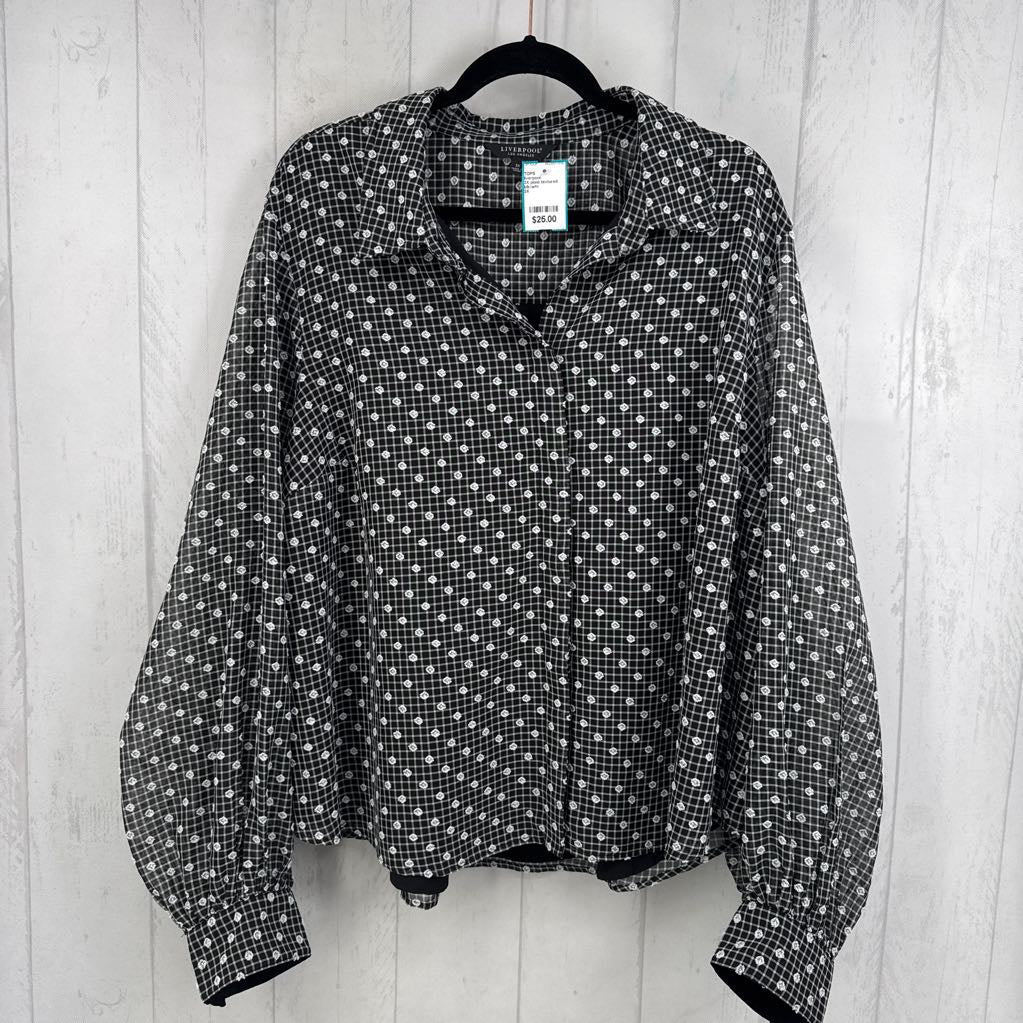3X plaid textured button down l/s top