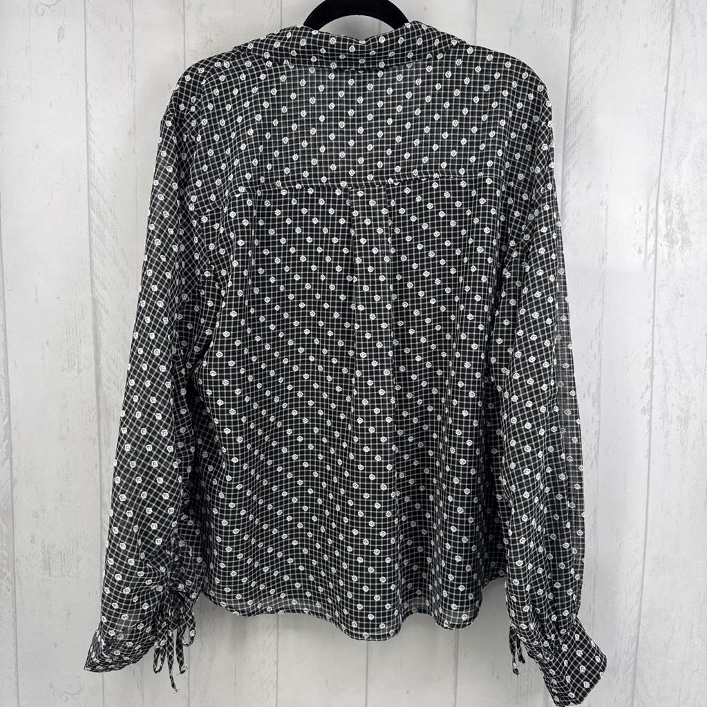 3X plaid textured button down l/s top