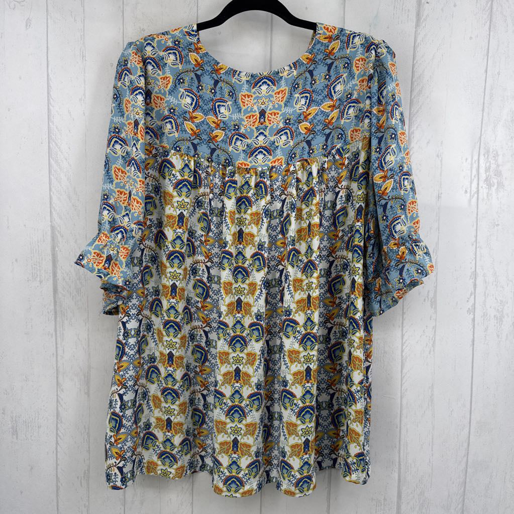 2X flo print v-neck s/s top