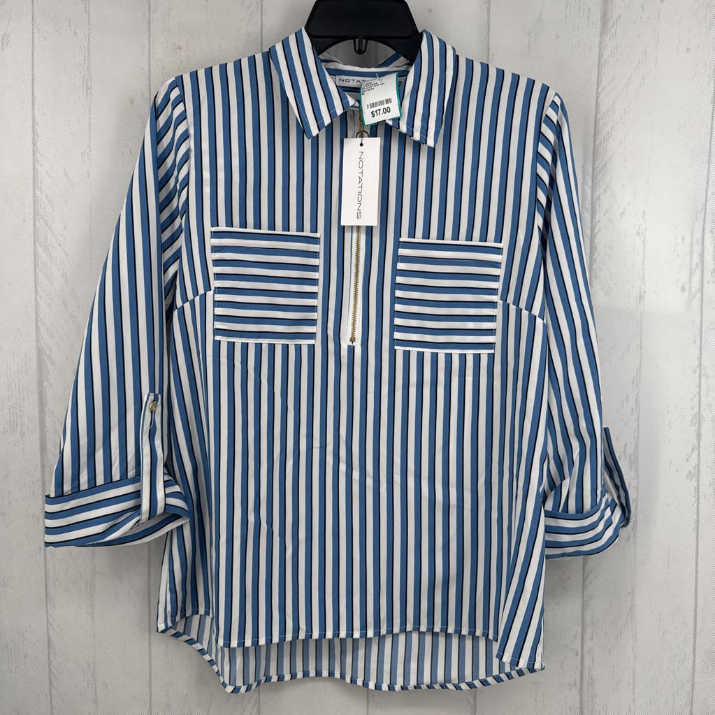 M cuff 3/4 slv stripe quarter zip top