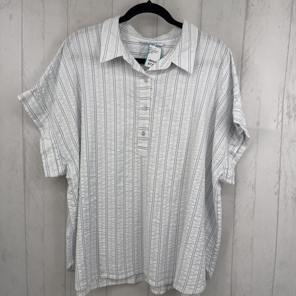 2X striped 1/2 button down s/s top