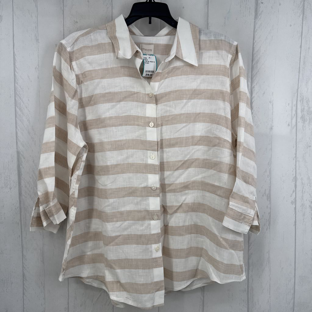 L 3/4 slv stripe no iron top