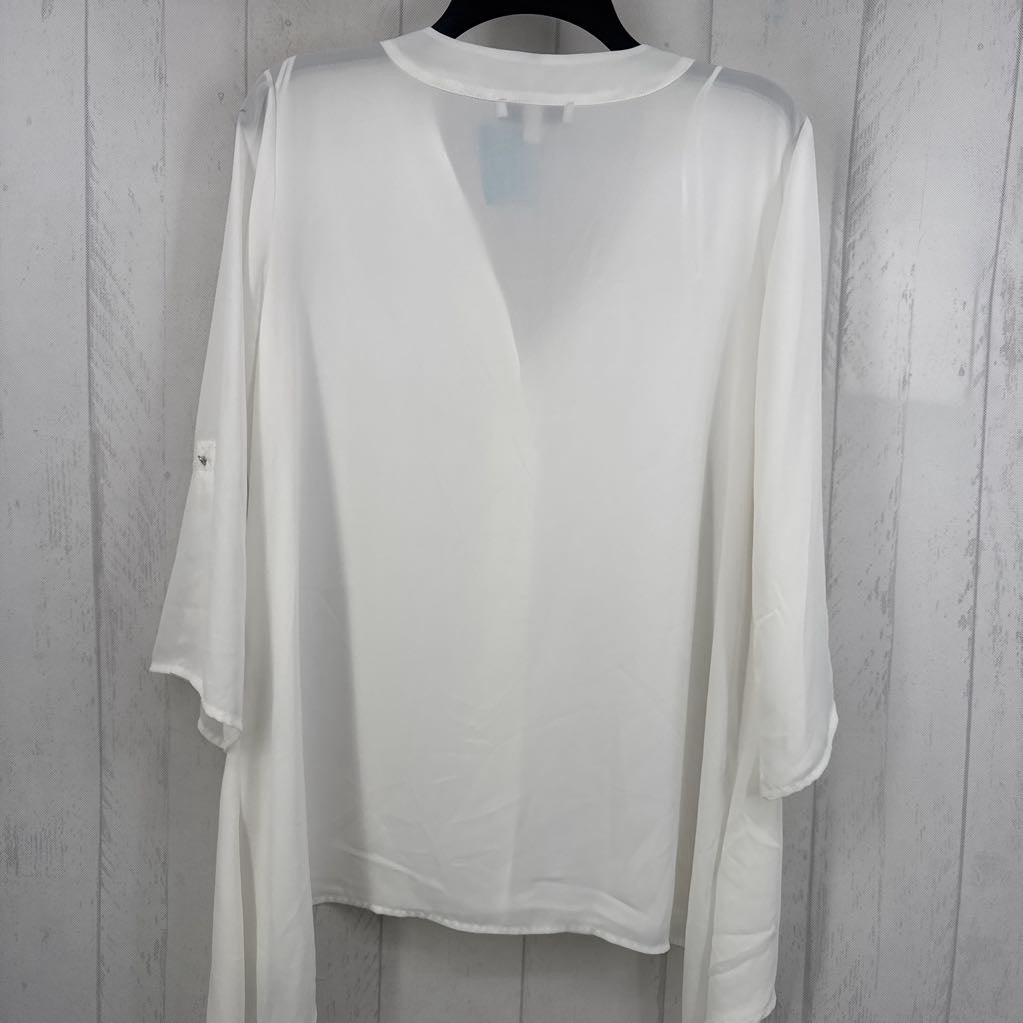 R69 M 3/4 slv split neck shark bite blouse