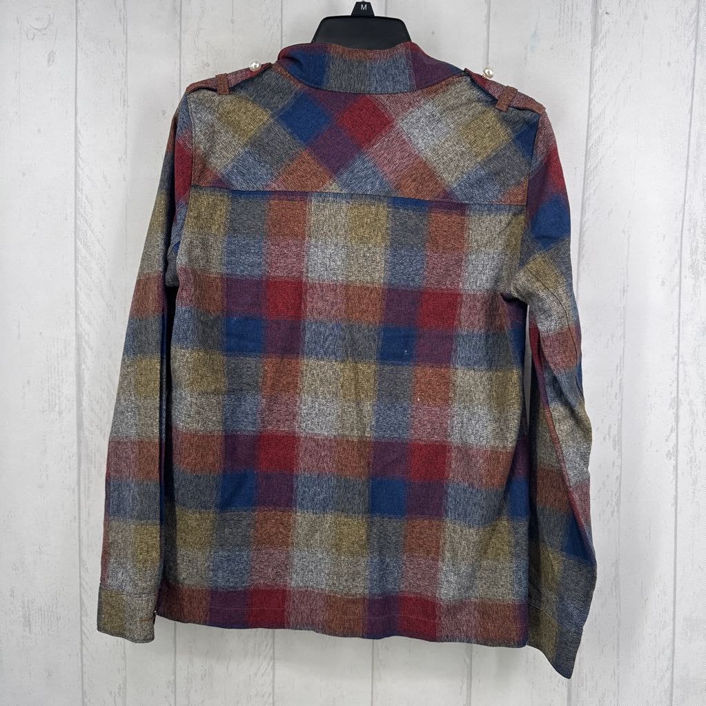 S l/s zip plaid pearl embellished jaclet