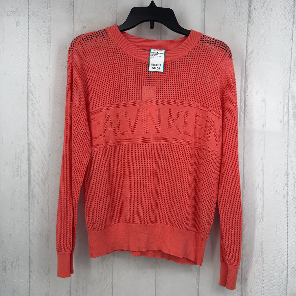 R69 M open knit mesh logo pullover sweater